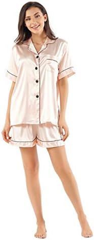Ladieshow Women Pajamas Satin Ladies Pj Set Long Sleeve Sleepwear Two Piece Set