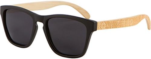 Wood Sunglasses - SHINER Hybrid Bamboo Wooden Sunglasses with Polarized Black Lens (Bamboo, Black)