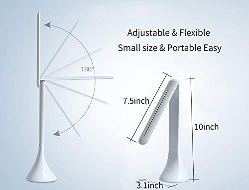 LED Desk Lamp Battery Operated USB Rechargeable, Portable Dorm/Office/Bedside Reading Light Small,3 Dimmable Brightness Eye Caring Kids Study Table Lamps, Touch Control Modern Working Desk Light White
