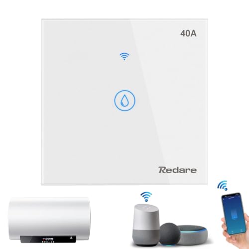 Redare Smart Water Heater Switch,40A 8000W WiFi Smart Boiler Switch,Heavy Duty WiFi Pump Controller for Pool Pump, Water Heater, Air Conditioner, Compatible with Alexa Google Home (Tuya 40A, White)