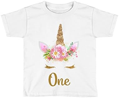 Girls Pink and Gold Unicorn Birthday Shirt Any Age Name