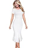 VfEmage Womens Elegant Vintage Cocktail Party Mermaid Midi Mid-Calf Dress 7977 WHT M