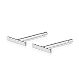 Balluccitoosi Line Stud Earrings - 14k White Gold Bar Studs Earring with Push Back - Small Unique Jewelry for Girls and Womens - 6mm Tiny Stick and Cute for Everyday