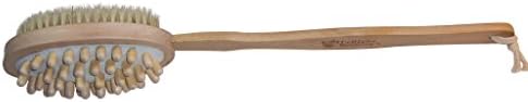 ALL NATURAL BODY BRUSH FOR SHOWER BATH AND SPA, Long Handle Dual Headed for Wet or Dry Brushing, Exfoliating, Back Scrubbing, Bristle and Anti Cellulite Heads for Smooth Healthy Skin