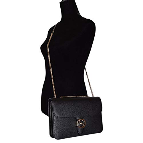 Gucci Women's Black Leather 510304 Interlocking GG Crossbody Purse Handbag New