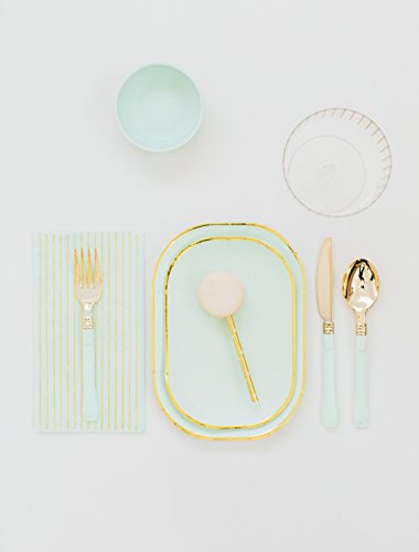 Sugar & Cloth Rectangle Paper Dinner Napkins, Mint with Gold Stripe, 32 Count
