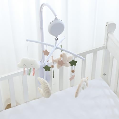 COTTONBEBE Baby Cot Mobile with Music Box – 35 Music – 3 Modes – Adjustable Volume – Easy to Install – For 0+ Months Boys and Girls (Rainbow)