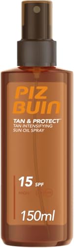 Tan & Protect Olio Spray Solare Intensificatore dell'Abbronzatura SPF 15, Olio abbronzante corpo spray con Illumitone, Protezione solare 15 con filtro solare UVA/UVB, 150 ml