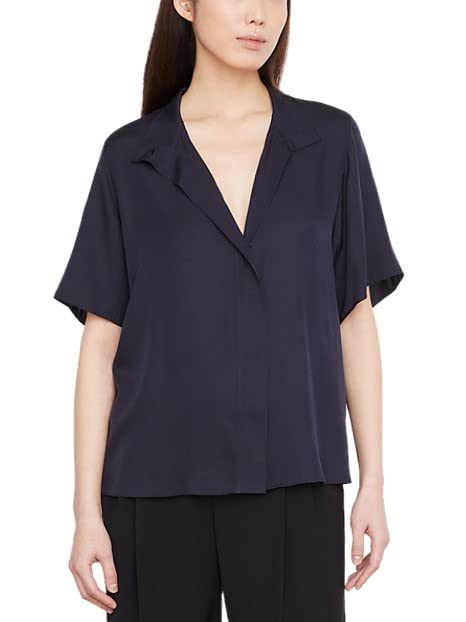 Photo 1 of Womens S/S Stand Collar Button Down, Marina, Large