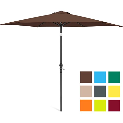Best Choice Products 10-Foot Outdoor Table Compatible Steel Polyester Market Patio Umbrella w/Crank and Easy Push Button Tilt, Brown