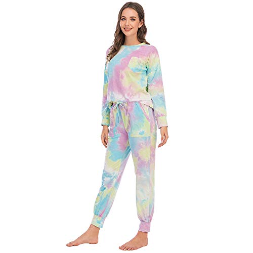 Womens Pajamas Sleepwears 2pcs Long Sleeves Pjs Nightwear Tops + Pants Sets Nightwear for Ladies Size S 2 4