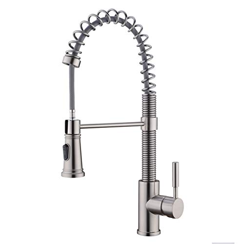 Pre-rinse Spring Kitchen Faucet with Pull Down Sprayer Delle Rosa Durable and Sturdy Single Handle Brushed Nickel Kitchen Sink Faucet