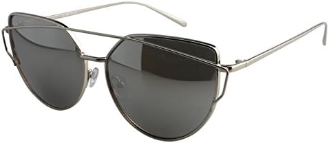 Cat Eye Mirrored Flat Lens Sunglasses Mratl Frame Women Sun Glasses UV400 (Grey)