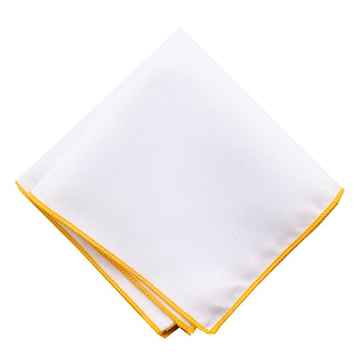 3-Pk Mens Cotton White Pocket Square with Color Border(10 Colors)