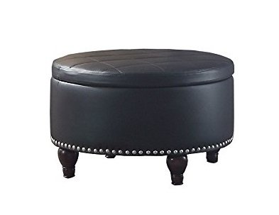Major-Q Pxf6808 Black Faux Leather Reverse Flip up Top Cocktail Ottoman Table with Storage