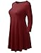 AMORE ALLFY Women's 3/4 Sleeve Round Neck Flare Hem Tunic Burgundy X-Large