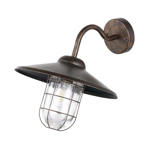 EGLO Außen-Wandlampe Melgoa, 1 flammige Außenleuchte, Wandleuchte aus verzinktem Stahl in Rostoptik und Glas, E27 Fassung, IP44