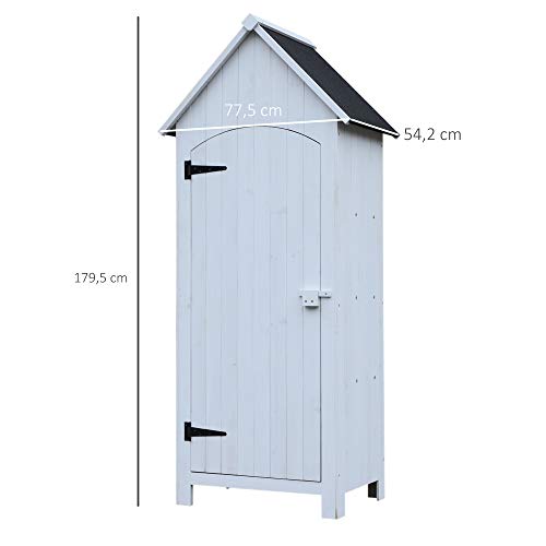 Outsunny Gartenschrank Holz Gerätehaus Gartenhaus Geräteschuppen Geräteschrank Holzhütte Giebeldach Bitumenpappe Weiß 77… – Bild 8