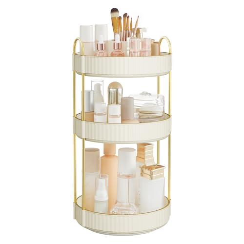 SONGMICS Make-up Organizer drehbar, Kosmetik-Organizer rund, 3 Ebenen, Kosmetik Aufbewahrung, anpassbar, für Schminktisch, Geschenkidee, wolkenweiß JK