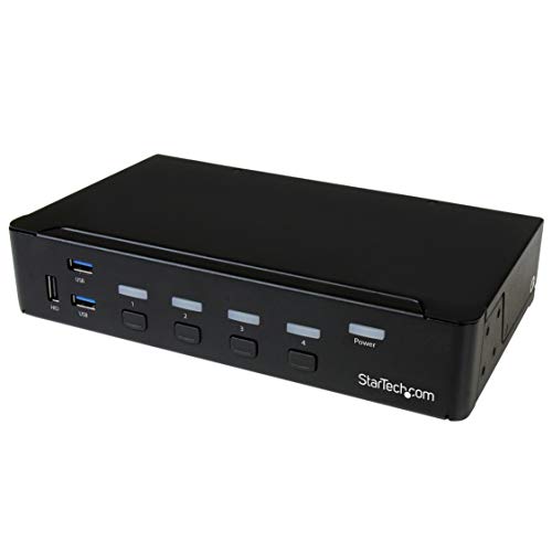 StarTech.com 4 Port DisplayPort KVM Switch - DP KVM Switch with Audio and Built-in USB 3.0 Hub for Peripherals - 4K 30Hz (SV431DPU3A2)