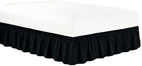 Heavy Duty Elastic Wrap-Around 18" Drop Dust Ruffled Bed Skirt Cover Black Queen