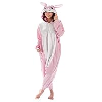 Emolly Fashion Adult Bunny Animal Onesie Costume Pajamas for Adults and Teens (X-Large) Pink/White