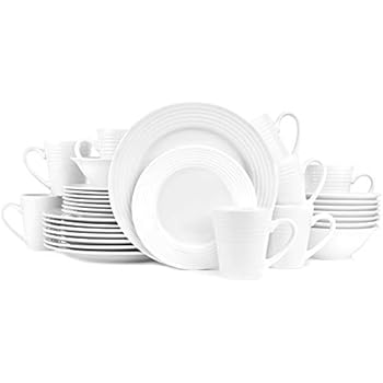 Stone lain Eddy Embossed Porcelain Round Dinnerware Set, 32 Pieces Service For 8, White