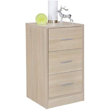 Wohnling Nachtkonsole Olav, modern mit 3 Schubladen, sonoma, Holz, 37,5 x 68 x 35 cm