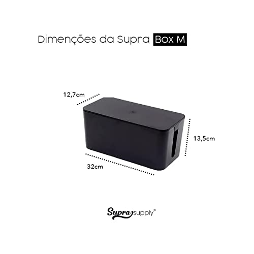 Caixa Para Organizar e Esconder Fios Cabos Hack Tomadas Filtro de Linha Com Trava de Proteção para Pets Supra Supply (Preto, 32cm)