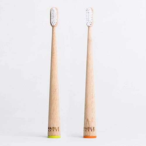 MABLE Bamboo Toothbrush, Self-Standing, Non-Toxic Medium Bristles, Green, Pack of 2