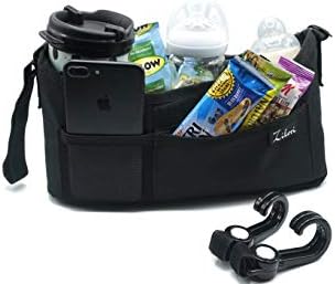 Stroller Organizer with Two (2) Insulated Cup Holders -Universal and Unisex with Large Storage Space for Diapers,Toys, Keys, Phone + Stroller Hooks- by Zikori