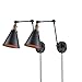 CLAXY Industrial Black and Antique Brass Swing Arm Wall Light Functional Sconce Light-2 Pack