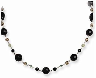 25" Sterling Silver Smokey &amp; Green Crystals/Aventurine/Onyx Necklace