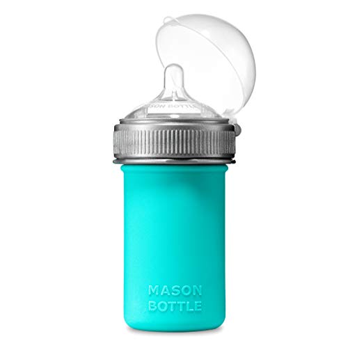 Mason Bottle Silicone Baby Bottle (8 oz, Teal)