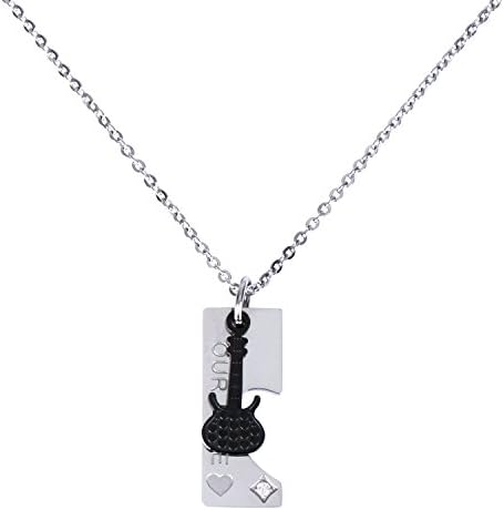 Happy Source Jewelry "Our Love" Heart Guitar Pendant Jewelry Stainless Steel Necklace Black