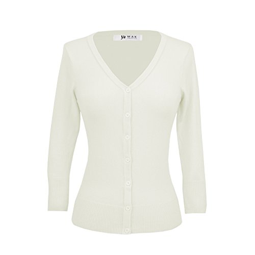 V-Neck Sweater Cardigan, 45 Colors, Vintage Inspired, Pinup, by Mak CO078-WHT-1X