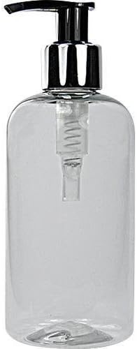 LUCEMILL 5 X 500ML Clear PET Boston Plastic Bottles w/Silver/Black Lotion Pump Dispensers - Recyclable