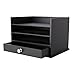 DesignOvation Francesca Desktop Organizer with Letter Trays and Drawer, 12.75x10x9, Black