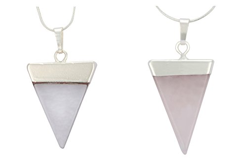 Natural Clear Crystal & Rose Quartz Healing Crystal Reiki Chakra Gem Stones 18-20 Inch Gemstone Pendant Necklace (2pcs) Great Gift GGP-A-S2