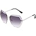 SOJOS Oversized Rimless Sunglasses for Women Diamond Cutting Glasses SJ1073 with Silver Frame/Gradient Grey Lens