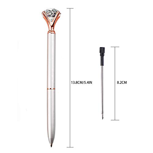 LONGKEY 3PCS Diamond Pens Big Crystal Diamond Ballpoint Pen Bling Metal Ballpoint Pen Offices and Schools, Silver/White With Rose Polka Dots/Rose Gold with White Polka Dots, Includes 3 Pen Refills.