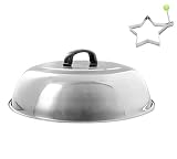 ZHOUWHJJ BBQ Stainless Steel 12" Round Basting Cover/Cheese Melting Dome/Steaming Cover and Egg Ring, Best for Flat Top Griddle Grill and Other Grills, Smokers