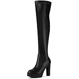 Allegra K Women's Over The Knee Wedge Heel Boots - Platform, Nude, Size 9.5 M US, Faux Leather - View #10