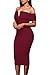 Alvaq Womens Sexy V Neck Off The Shoulder Evening Bodycon Club Midi Dress,Burgundy,X-Large