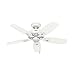 Hunter Fan Company, 52105, 42 inch Builder Snow White Ceiling Fan with LED Light Kit and Pull Chain