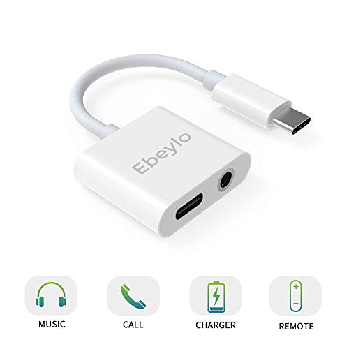 USB C to 3.5mm Headphone Adapter, Ebeylo 2 in 1 Audio Adapter and Fast Charging Dongle Compatible for Pixel 3/3XL/Pixel 2/2 XL, iPad pro 2018,Essential Phone, HTC and More White