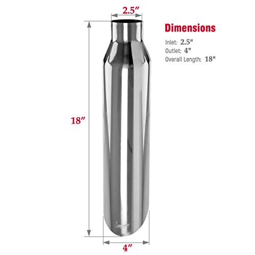 Upower 2.5" to 4" Exhaust Tips 18" Long Stainless Steel Weld-On Tailpipe