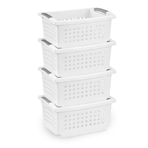 Sterilite Small Stacking Basket Plastic Storage Organizer, White, 4-Pack at Amazon