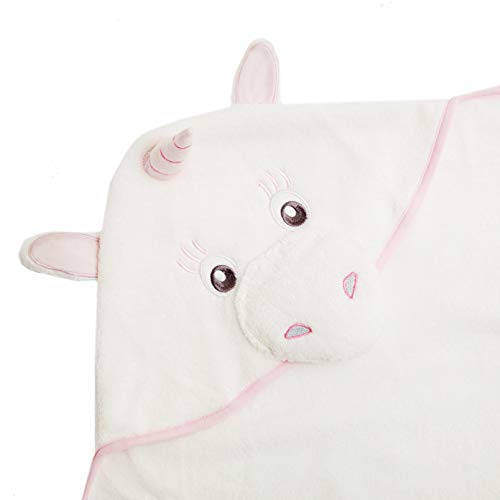Hooded Baby Towel Pink Unicorn, Natural Cotton (Pink, Small) Soft and Absorbent Bath Towels with Hood for Babies, Toddlers, Perfect Baby Shower Gift for Girls by Little Tinkers World