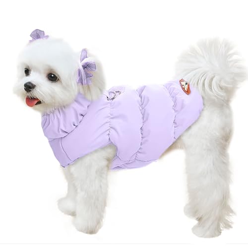 Photo 1 of ABRRLO Winter Warm Dog Jacket for Small Medium Dogs Cat Cold Weather Coats with Harness Paded Dogs Fleece Vest Waterproof Windproof Dog Snow Jacket Pet Puppy Clothes (Purple,M)